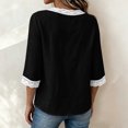 thumbnail image 4 of VBVC Women's Cotton Linen Lace V Neck Top , Ladies' Long Sleeve Pullover Shirt , Casual Fall Winter Work Blouses For Women, *Black , XX-Large, 4 of 8