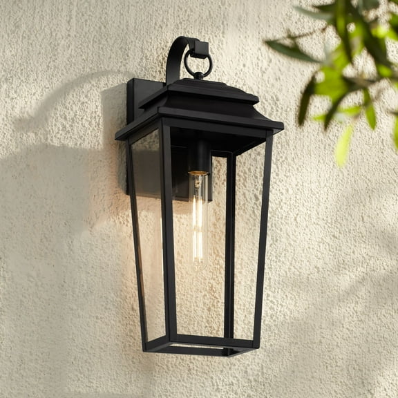 John Timberland Bellis Verde 20" High Traditional Outdoor Wall Light Fixture Mount Porch House LED Bulb Textured Black Glass Shade