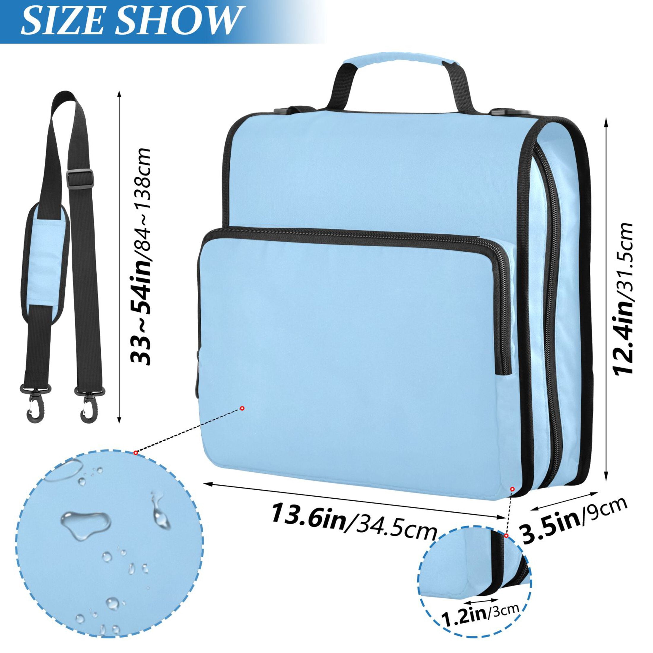 3 Ring Zipper Binder with Shoulder Strap Waterproof Trapper Keeper 2 Inch D-Ring 500 Sheets Capacity Light Sky Blue