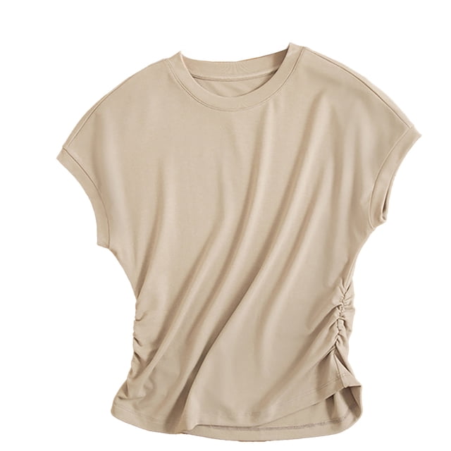 Zecgelong Silk Knit Top For Girls Elegant Waist Design Flutter Sleeve Blouse With Ruffle Detail Slim Fit Round Neck Shirt Girls Long Sleeve Tops Size 16-17 years