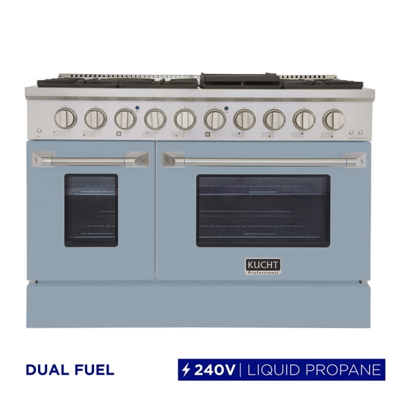 48 in. 6.7 cu. ft. Dual Fuel Range for Propane Gas in Light Blue