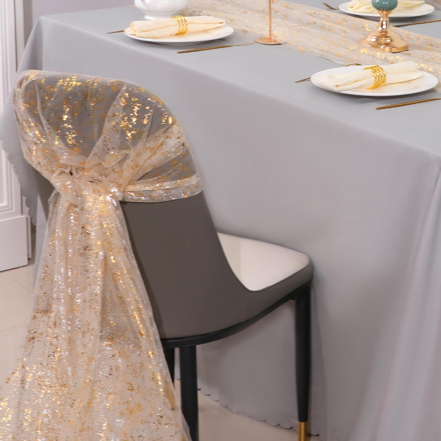 Dalrosia 10FT Gold Table Runner, Gold Gauze Sheer Chiffon Cheesecloth Runner Sequin Glitter Metallic Foil, Gold Party Table Decorations Centerpiece for Wedding Birthday Christmas Bridal Baby Shower
