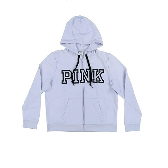 Victoria's Secret Pink Perfect Full Zip Hoodie Sweatshirt for Women Light Blue Medium NWT