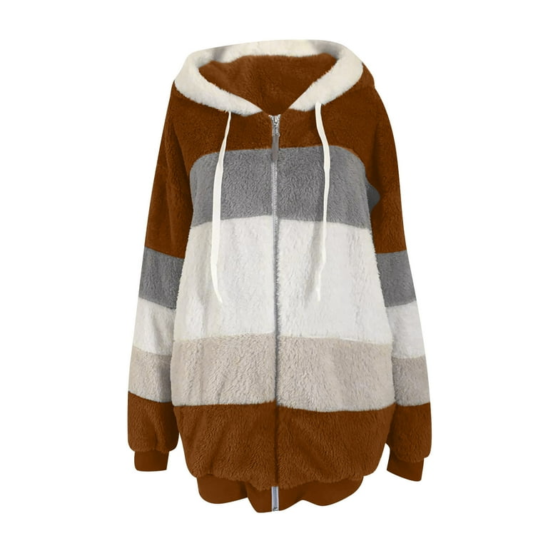 Puffy Jackets for Women Women s Winter Coats Plus Size Fuzzy Fleece Hoodies for Women Full Zip Up Wool Faux Fur Teddy Bear Cardigan Jackets Ladies