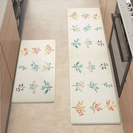 

Anti Fatigue Kitchen Mat Colorful Leafs Vibrant Illustration Sets of 2 Kitchen Rugs Non Slip Cushioned Standing Mat for Sink Floor Laundry Office Desk Mid 17.3 x 29 + Ultra 17.3 x 70.8