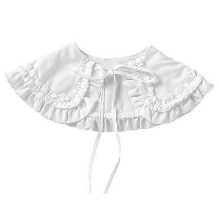 

QUSENLON Japanese Womens Lolita for Doll Double Layer Ruffles Fake Collar Shoulder Wrap Solid Color Ribbon Bowknot Bottoming Shirt Shawl Cape