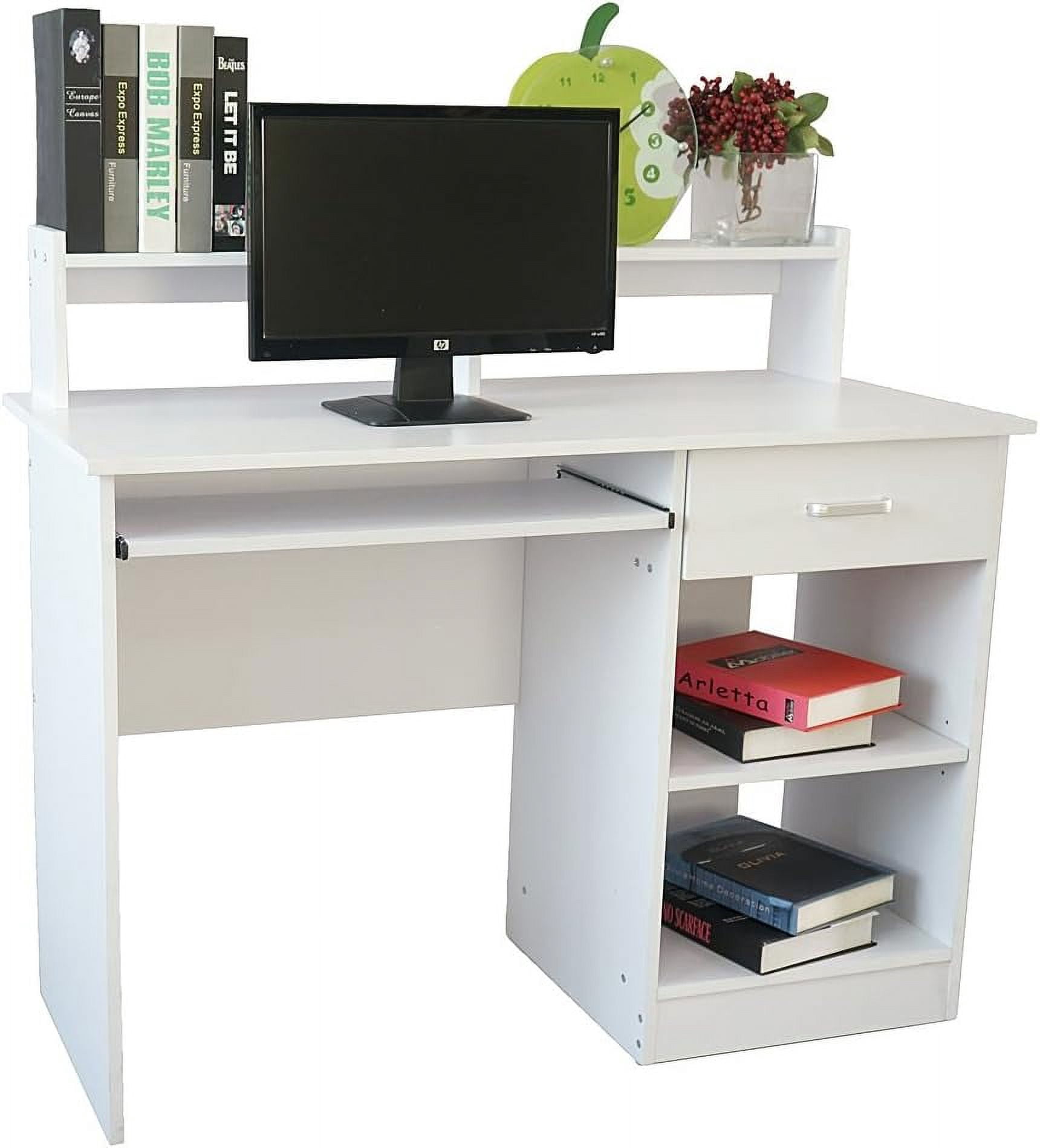 FCH Computer Desk, Multifunctional Workstation, w/Drawers, Keyboard Tray & Hutch, Modern Home Office Desks Suitable for Gaming, Studying, Home Office, White