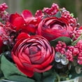 thumbnail image 3 of Enova Home Artificial Flowers Mixed Silk Ranunculus Fake Flowers Arrangement in Cylinder Glass Vase with Faux Water for Home Office Wedding Decoration (Red), 3 of 4