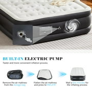 Queen Size 16 Air Mattress with Built-in Pump, Inflatable Bed for Camping & Guests, Blow up Indoor Airbed