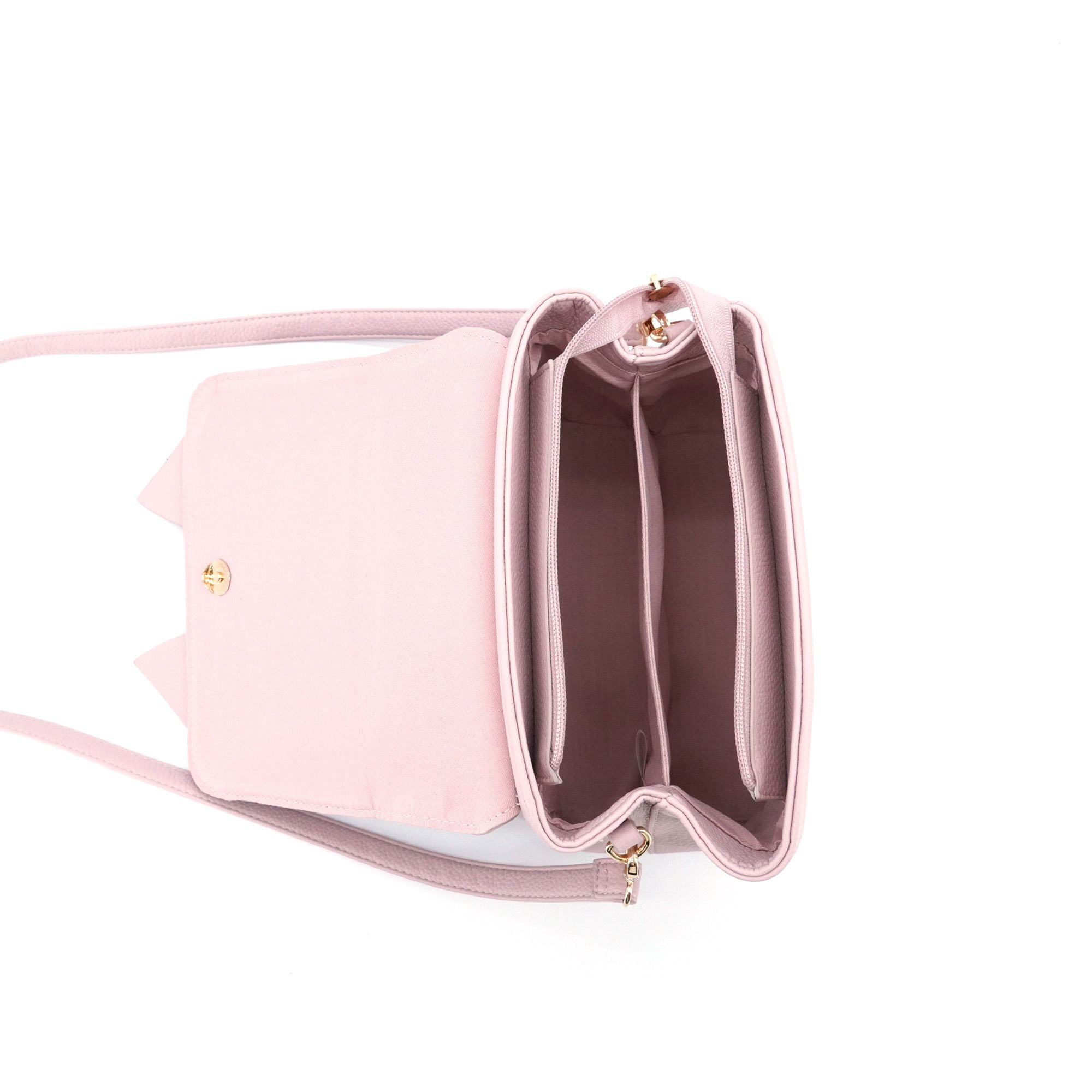 LIKE DREAMS Womens's Vegan Leather Adjustable Detachable Strap Zoey Double Bow Crossbody Bag, Blush