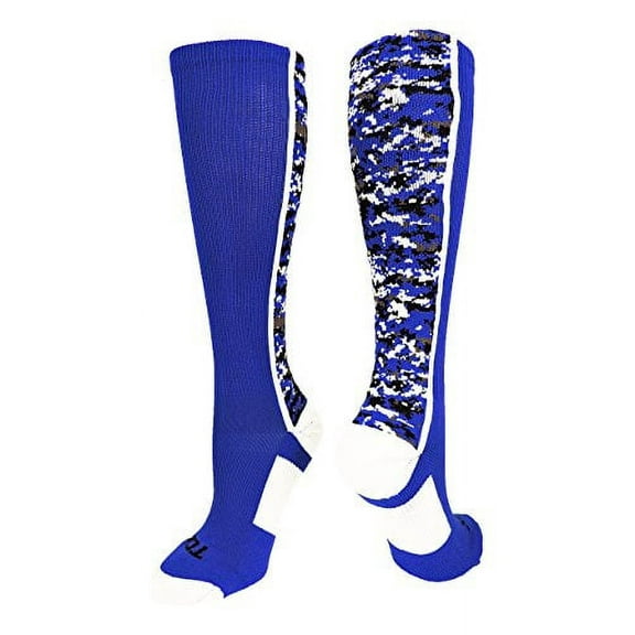 TCK Digital Camo OTC Socks for Youth & Adults - Royal/White, X-Large