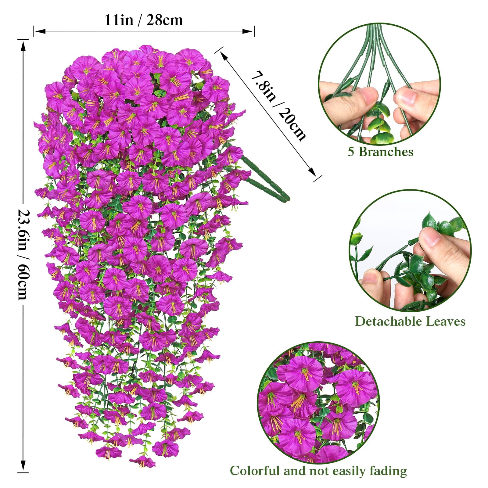 Artificial Fake Hanging Flowers Plants for Outdoor 2PCS Faux Silk Morning Glory Flowers with Eucalyptus Leaves UV Resistant Hanging