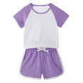 thumbnail image 2 of Cethrio Girls Boys Shorts Sets, Sports Short Sleeve Drawstring Outfit Sets Purple Size 10-12 T, 2 of 5