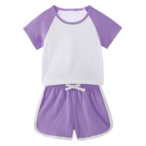Odeerbi 1-11 Años Conjuntos de Pijama de Verano Para Niños Y Niñas Camisa de Raglán de Algodón de Manga Corta Pantalón Corto Conjunto de Dos Piezas Suave