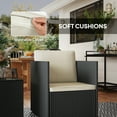 thumbnail image 4 of Outsunny 3 Piece Patio Furniture Set, Folding Outdoor Wicker Bistro Set with Cushions and Glass Coffee Table, Easy Assembly for Porch, Balcony, Black, 4 of 8