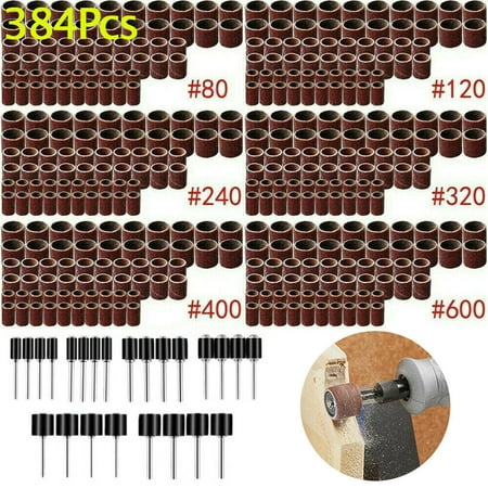 

JinYi 384 Pieces Sanding Drum Kit for Dremel Rotary Tool Include 360 Pieces Drum Sander Sanding Sleeves+ 24 Pieces Drum Mandrels