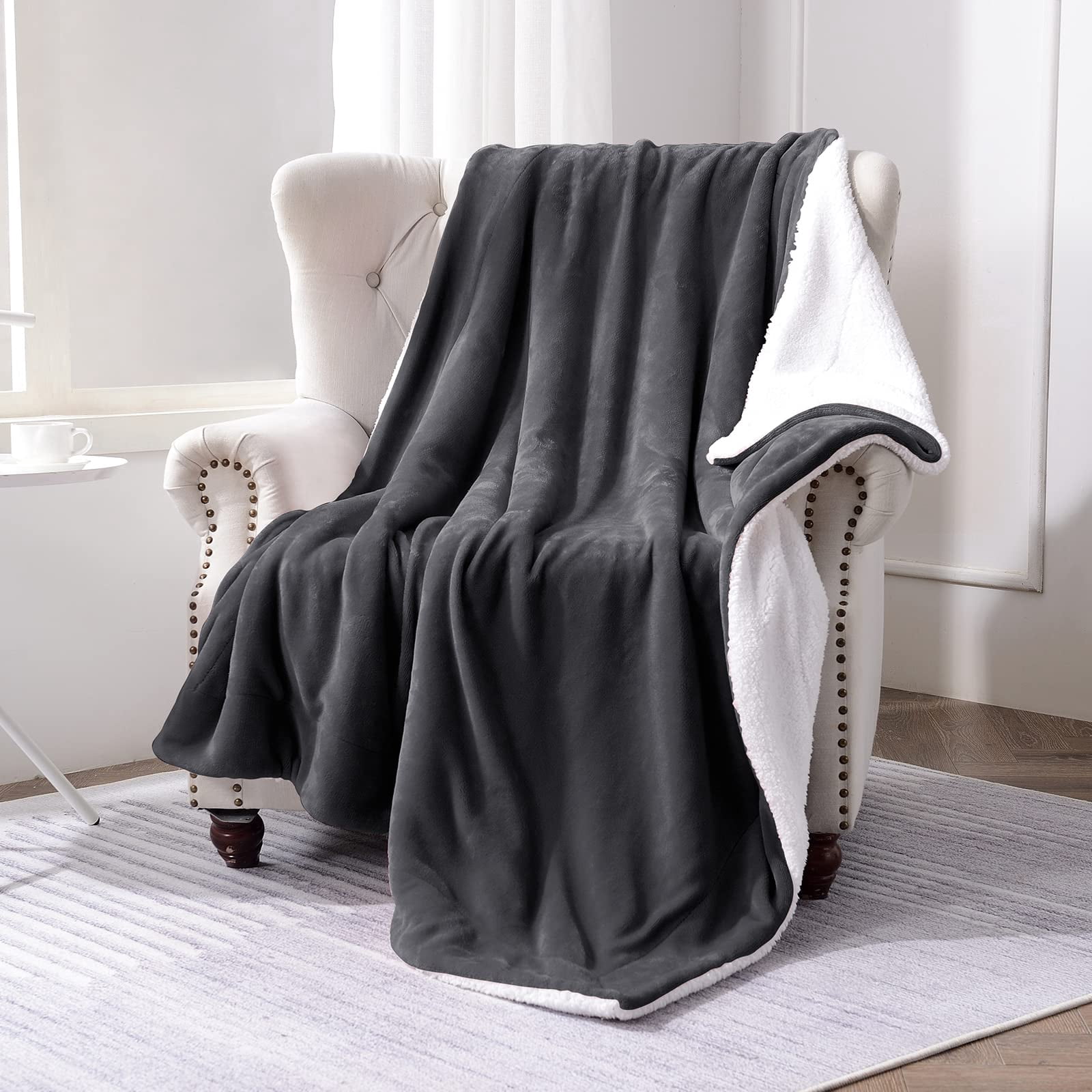MOSHU Sherpa Bed Blankets Double Reversible Fluffy for Bed Warm Soft Twin Flannel Fleece Blankets