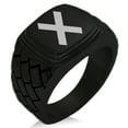 thumbnail image 1 of Stainless Steel Niwa Samurai Crest Geometric Pattern Step-Down Biker Style Polished Ring, 1 of 1