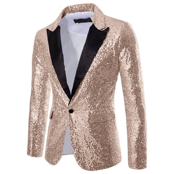 Fgnfyis Mens Blazer Jacket Mens Stage Performance Formal Suit Jacket with Gold Sequin for Evening Party Groom Wedding Reception Dinner Tuxedo Mens Coat Rose Gold XXXXXL