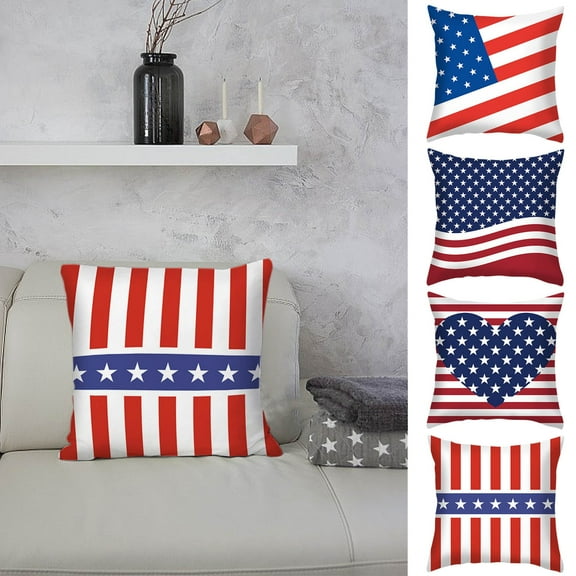 Dmlowu 4th of July Decorations Pillow Covers 18x18" Luxury Soft Throw Pillow Covers Warm Independence Day Patriotic Couch Pillow Covers for Living Room Bed Sofa