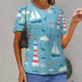 thumbnail image 3 of Nautical Lighthouse Sailboats Women's Short Sleeve T-Shirt Crew Neck Casual Summer Trendy Loose Fit Tops, 3 of 7