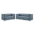 thumbnail image 2 of Home Design Gavin 2-Piece Velvet Living Room Set with Loveseat and Sofa, Square Arm Design, Channel Tufted Upholstery, Blue, 2 of 6