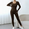 thumbnail image 2 of Lenpel Jumpsuits for Women Long Sleeve Square Neck Backless Ribbed Yoga Romper Seamless Workout Overalls, 2 of 4