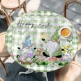 thumbnail image 2 of Easter Round Tablecloth, Fitted Table Cover with Elastic for 55"-60" Round Tables, Spring Gnomes Flowers Rabbit Butterfly Green Plaid Table Cloth Outdoor Indoor Dinning Party Waterproof Tablecloths, 2 of 7