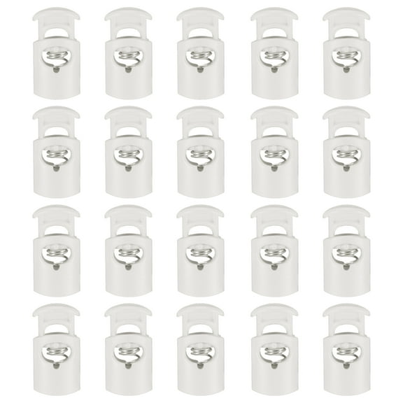 Uxcell 20pcs Plastic Cord Locks Single Hole Spring Toggle Stopper Clip Elastic Clasp Lock Fastener for Drawstring, Paracord, White