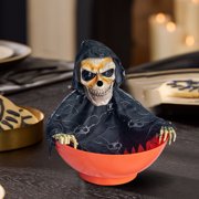 Halloween Candy Bowl, Animated Halloween Candy Bowl, Animated Skull Bowl, Motion-Activated Moving Skeleton Hand with LED Eyes & Sound Effects, Spooky Trick-or-Treat Decor