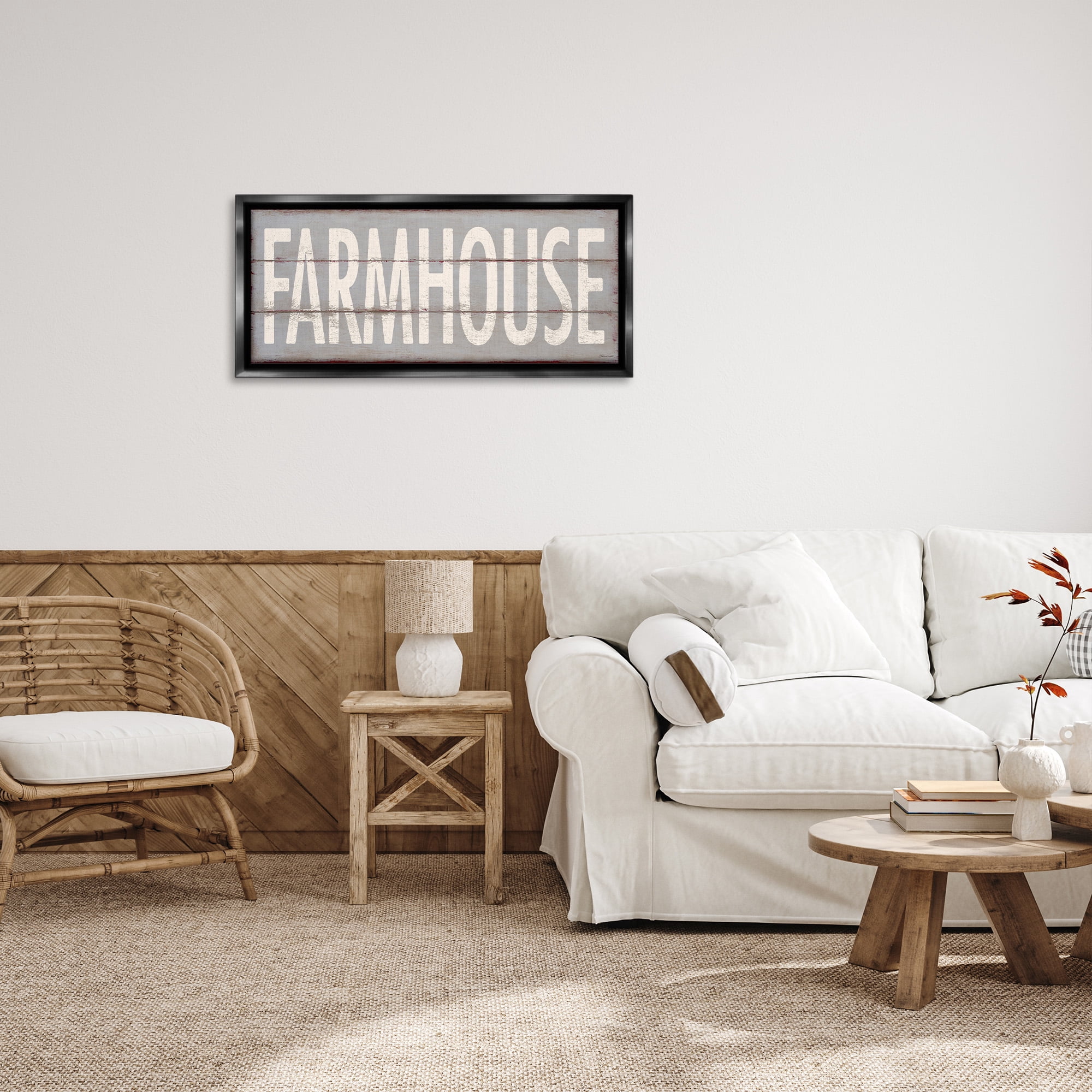 Stupell Industries Farmhouse Rustic Planked Design Typography Painting Black Floater Framed Canvas Art Print Wall Art, 31 x 14