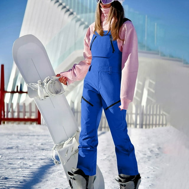 aohooy Salopettes de Ski et de Neige pour Femmes - Isolées, Imperméables et Coupe-Vent pour Planche à Neige et Randonnée, Salopettes d'Hiver Bleues, P