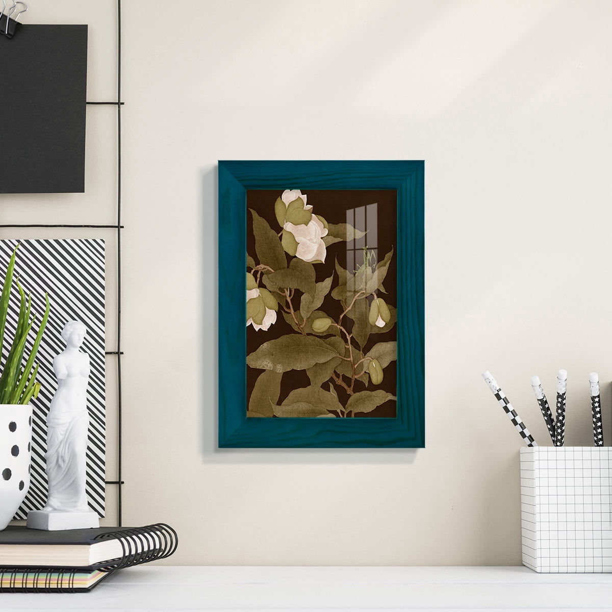 Asian Brocade I - Framed Print w/glass - Ocean Blue