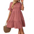 thumbnail image 2 of Women'S Summer Dresses 2025 Puff Sleeve Crew Neck High Waist Smocked A-Line Flowy Loose Fit Midi Dress Bean Paste Powder L, 2 of 9
