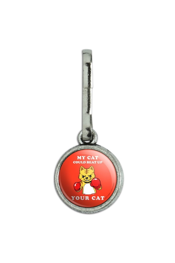 My Cat Could Beat Up Your Cat Boxing Gloves Funny Humor Antiqued Charm Clothes Purse Suitcase Backpack Zipper Pull Aid