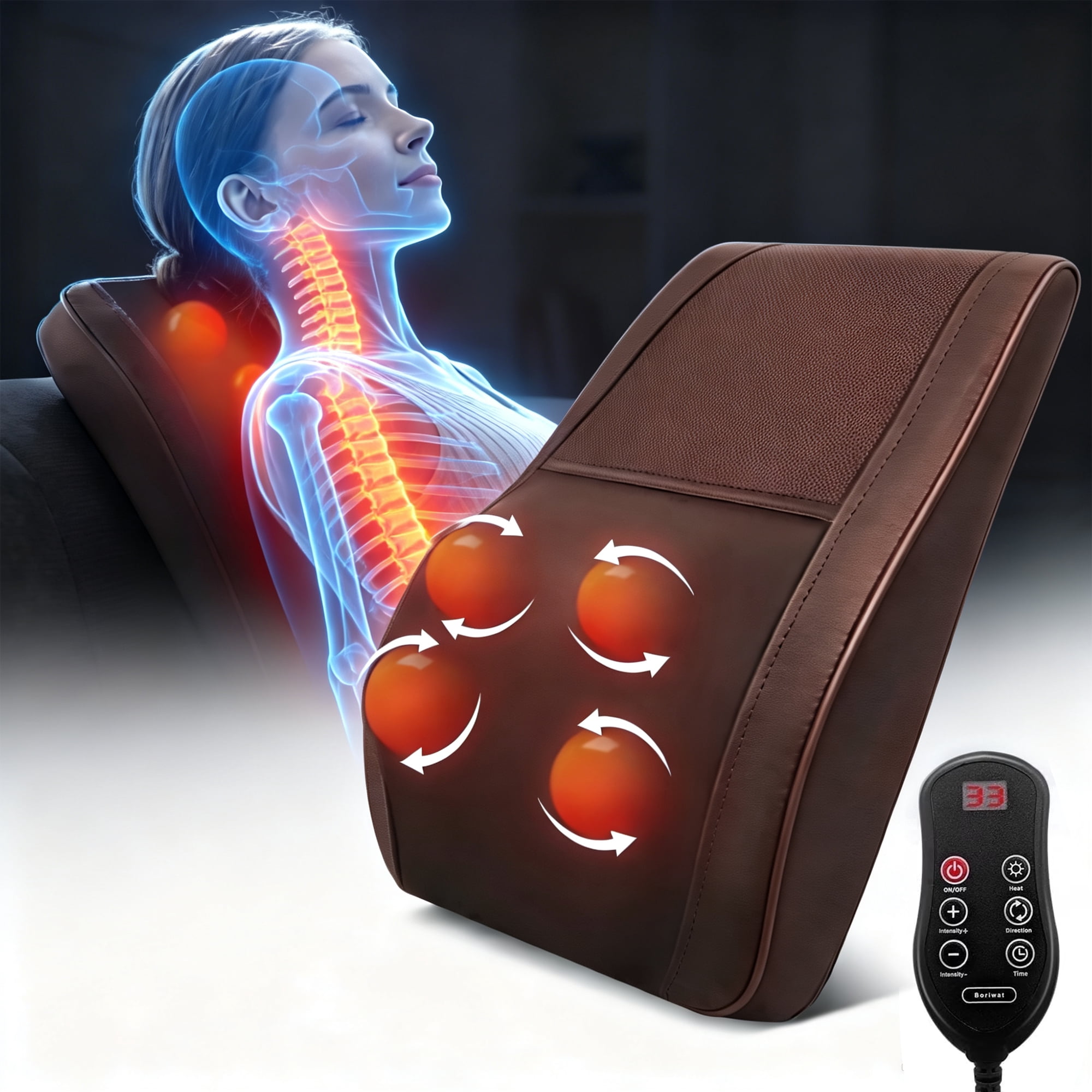 Ammassage Back Massager for Office Chair, Shiatsu Deep Kneading Neck Pillow with Heat, Gifts for Pain Relief