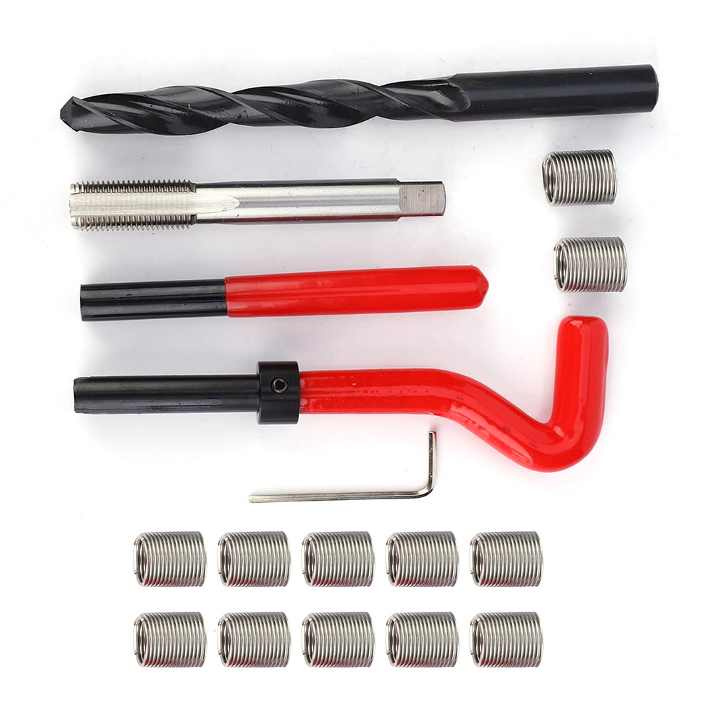 17Pcs Thread Repair Kit Stainless Steel Twisted Drill Wrench Threaded Insert M12x1.25