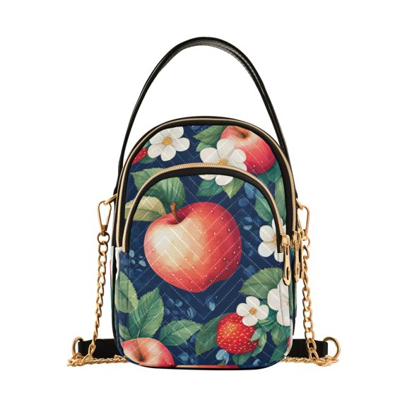 FORMRS Crossbody Bag for Women Quilted Travel Shoulder Cell Phone Purse with Chain Strap Handbag, Blue Apple Pattern