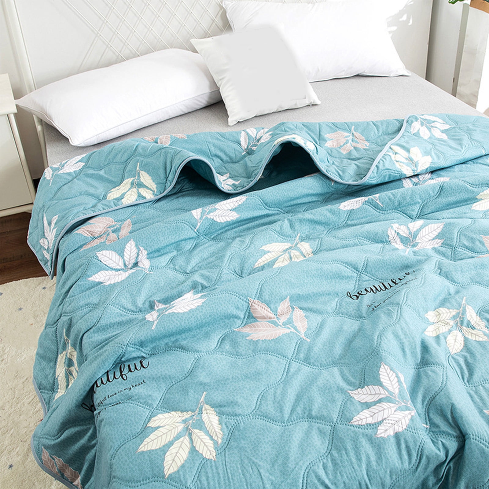 Qocolhg Quilt Twin/Queen Size - Summer Conditioning Quilt, Oversized Bedding Soft Coverlet Quilts Queen Size, Machine Washable Lightweight Cotton Quilt for All Season (Light blue)