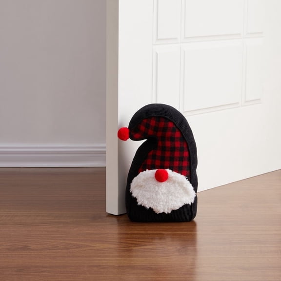 The Draft Stop Harry the Gnome Red/Black Buffalo Plaid Door Stopper