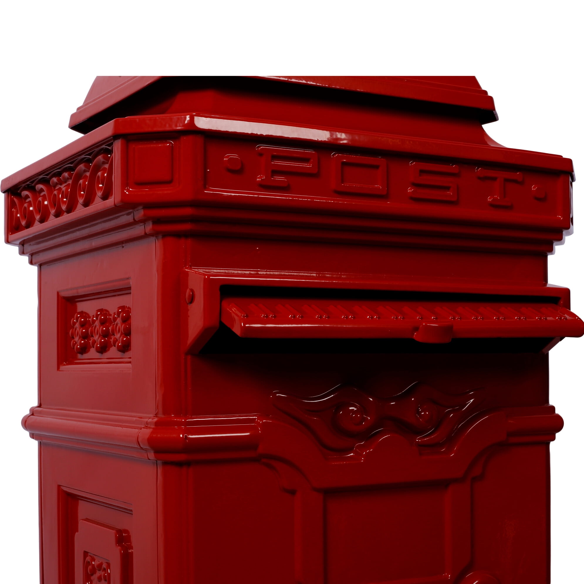Large Capacity Outdoor Mailbox, Rainproof Floorstanding Letter Box Statue for Garden, Residential Use, Red