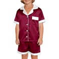 thumbnail image 2 of Conjunto de ropa para el hogar con camiseta de manga corta y pantalones con bolsillos laterales de color liso para padres e hijos, blusa y pantalones de poliéster para Navidad, 2 of 6