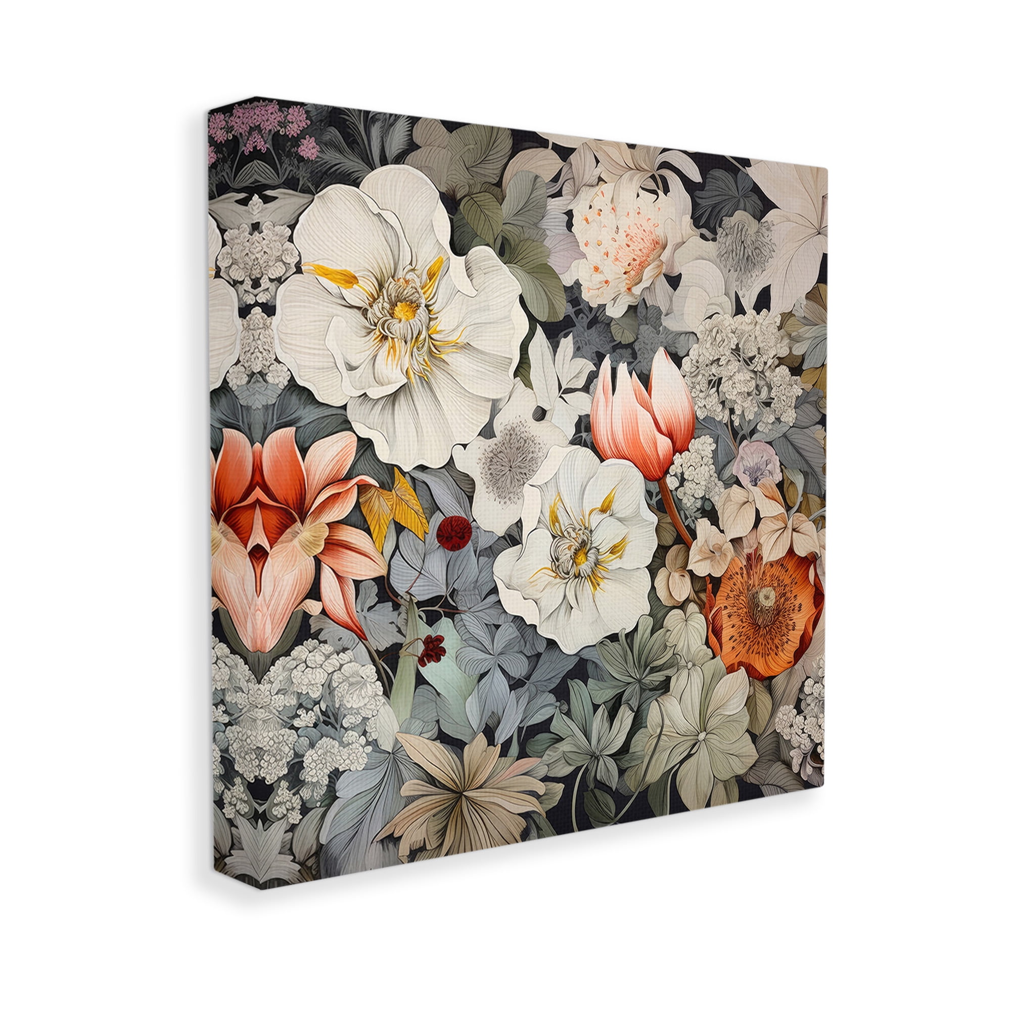 Stupell Industries Vintage Blossom Pattern Botanical & Floral Painting Gallery Wrapped Canvas Art Print Wall Art, 17 x 17