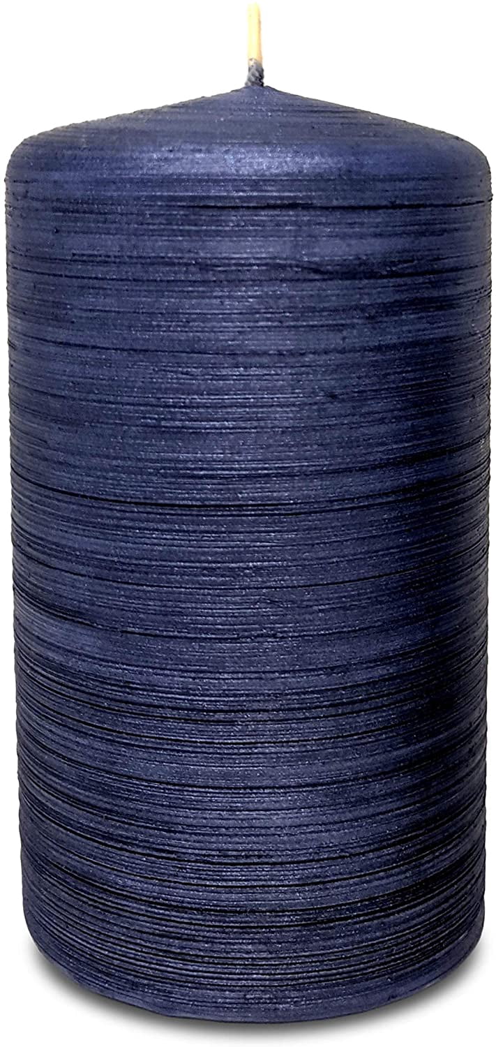 Hyoola, 2.75 x 5 Unscented Navy Blue Brushed Metallic Rustic Pillar Candles, Paraffin Wax with Cotton Wicks, 6-Pack