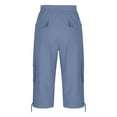 thumbnail image 5 of Qulqfy Cotton Capris for Women Cargo High Waist Tie Side Wide Leg Drawstring Blue Capris S, 5 of 6