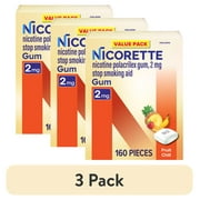 (3 pack) Nicorette Nicotine Gum, Stop Smoking Aids, 2 Mg, Fruit Chill, 160 Count