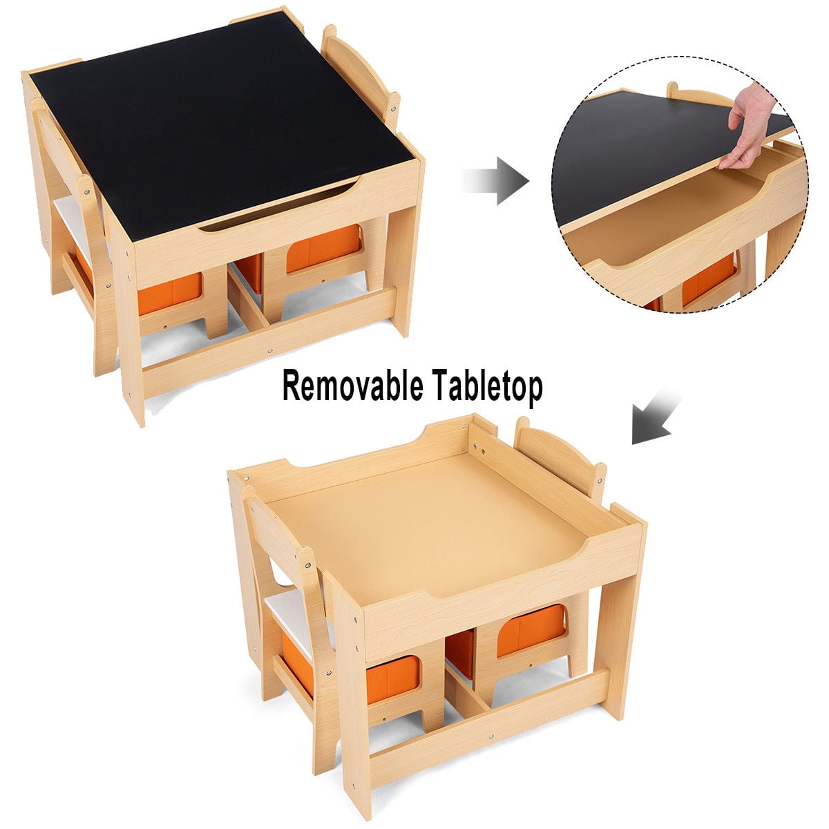 Gymax Children Kids Table Chairs Set W/ Storage Boxes Blackboard Whiteboard Drawing