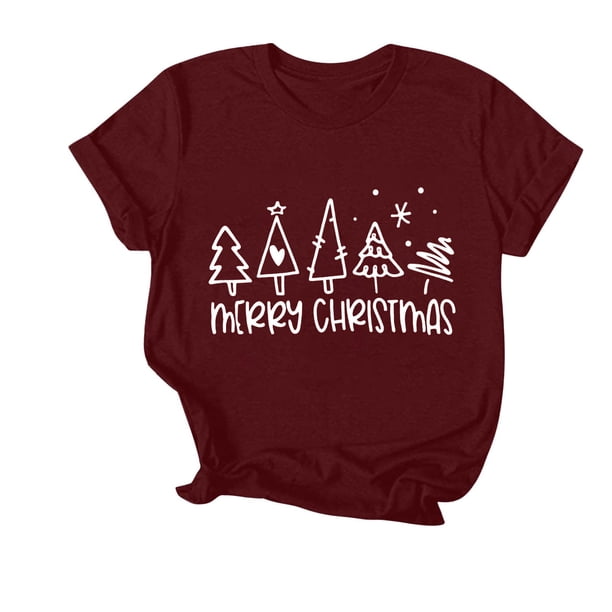 Navidad Mujeres Tops, Cuello Redondo Manga Corta Impresa Camiseta, Vintage Holiday Humor Tee Top