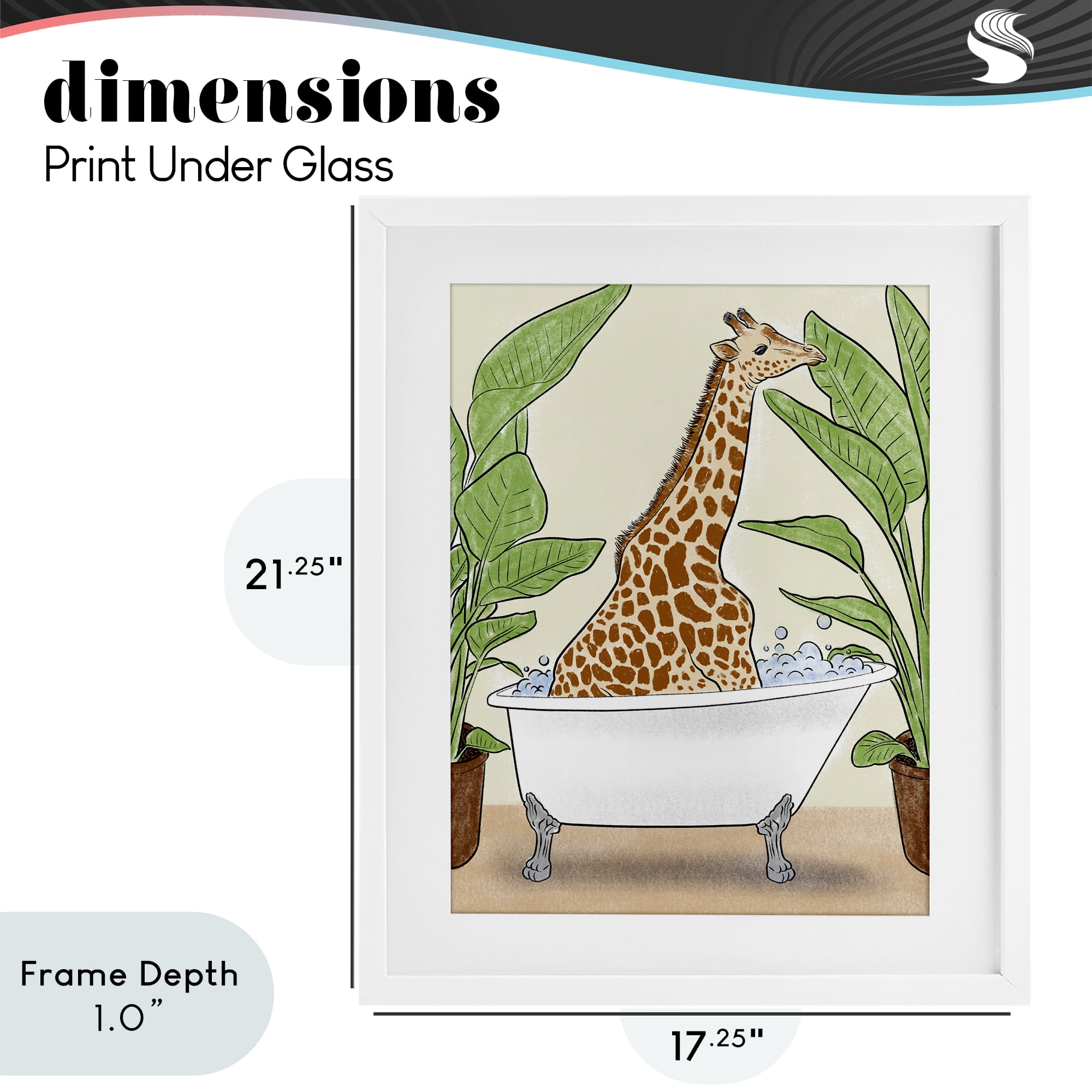 Stupell Industries Bathing Giraffe & Plants White Framed Print Under Glass, design by Marcus Prime
