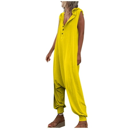 

Women s Jumpsuits Rompers & Overalls Casual Loose Sleeveless Hooded Bib Cuffed With Pockets Jumpers for Women